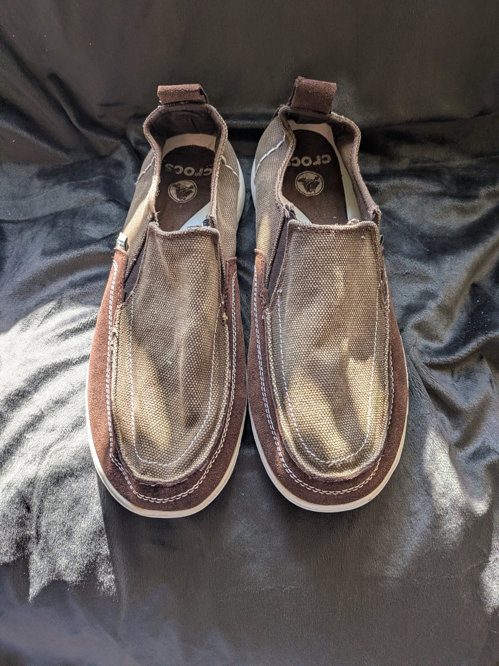 CROCS Men's Brown Canvas & Suede Slip-On Loafers